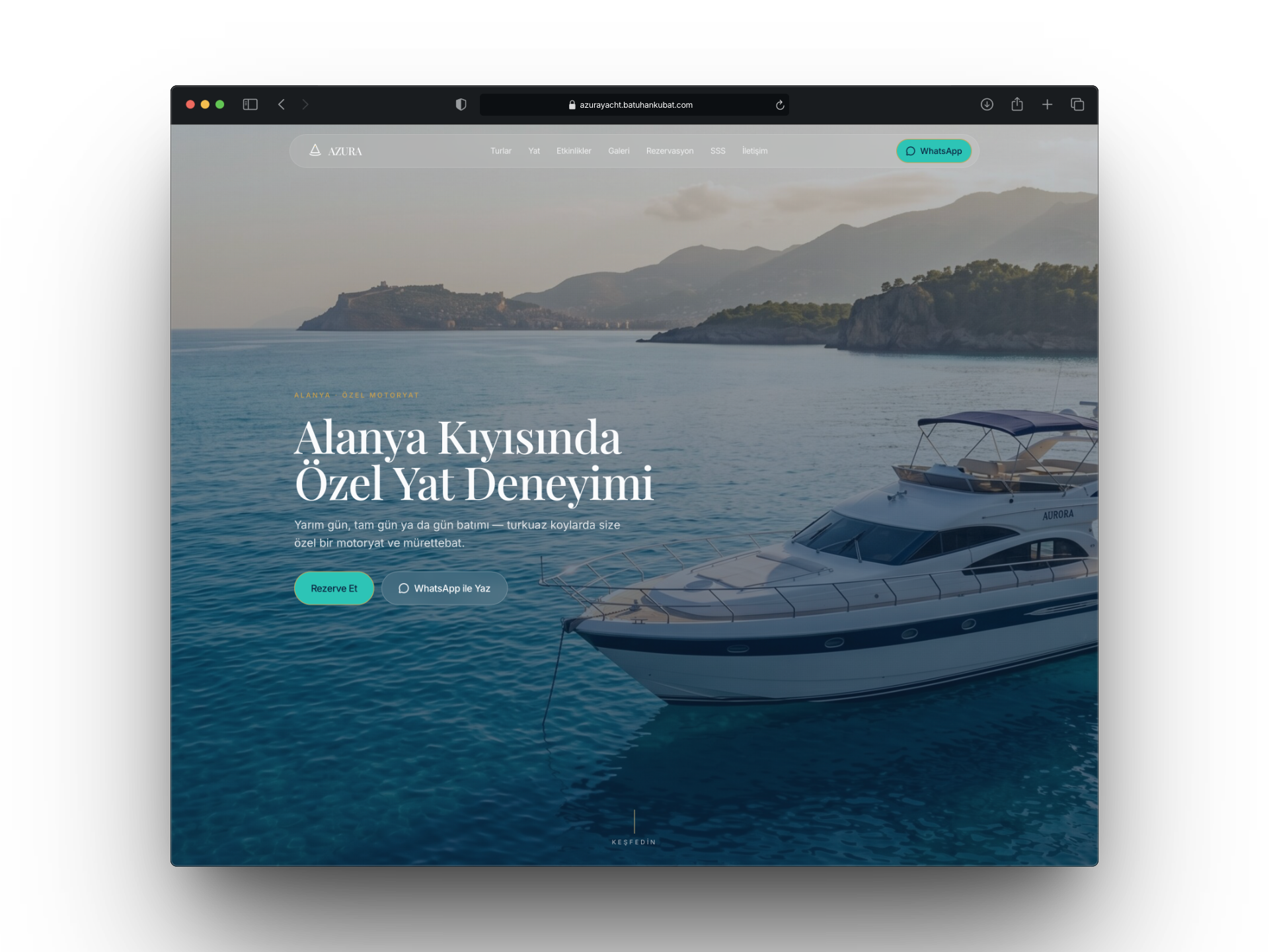 Azura Yacht — Alanya web sitesi tasarım örneği (Batuhan Kubat)